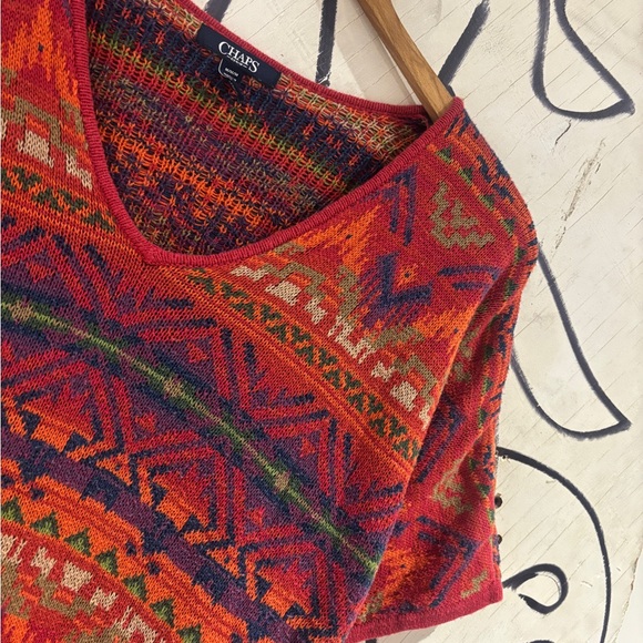 Vintage Chaps Southwestern Aztec Knit V Neck T Shirt - Picture 3 of 6